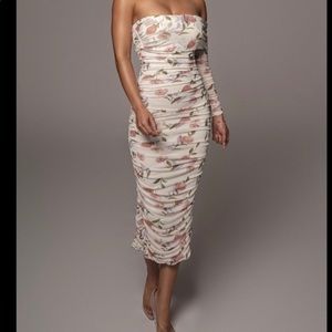 Jluxlabel Ivory Floral Lila Ruched Dress